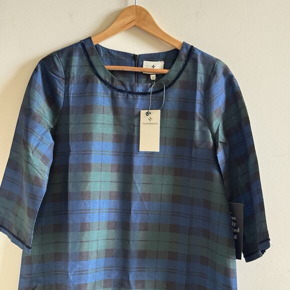 New Tuckernuck Jamie Blackwatch Plaid Maxi Dress Womens S Velvet Trimmed Tartan - Picture 2 of 16